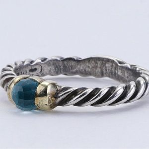 David Yurman Vintage 14k Gold & Sterling Silver Blue Topaz Stacking Cable Ring